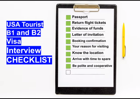 USA Tourist B1 and B2 Visa interview checklist