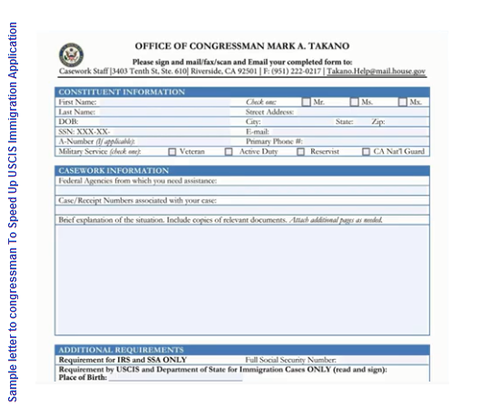Sample letter to congressman asking for immigration assistance