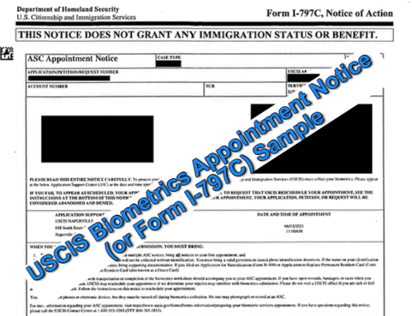 USCIS Biometrics Appointment Notice (Form I-797C)