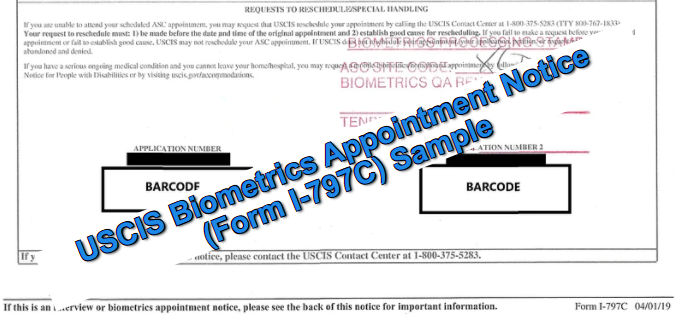 USCIS Biometrics Appointment Notice