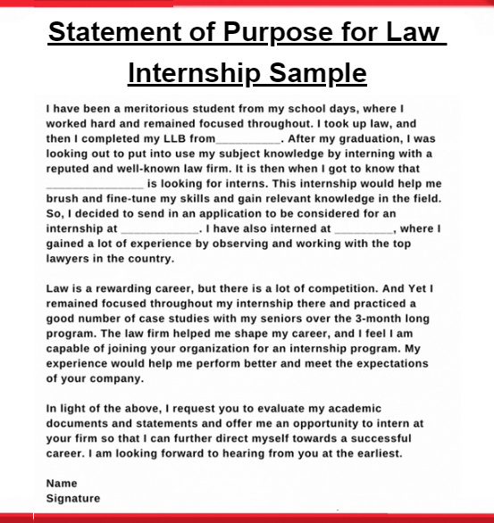 statement of purpose for law internship sample