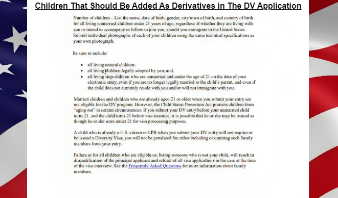 Which Children To Add As Derivatives in DV Lottery